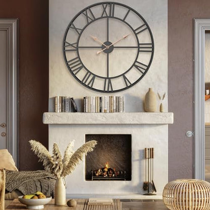 Pytha Sight 36 Inch Black Metal Roman Numerals Extra Large Giant Wall Clock - color: Black Roman, size: 36 Inch