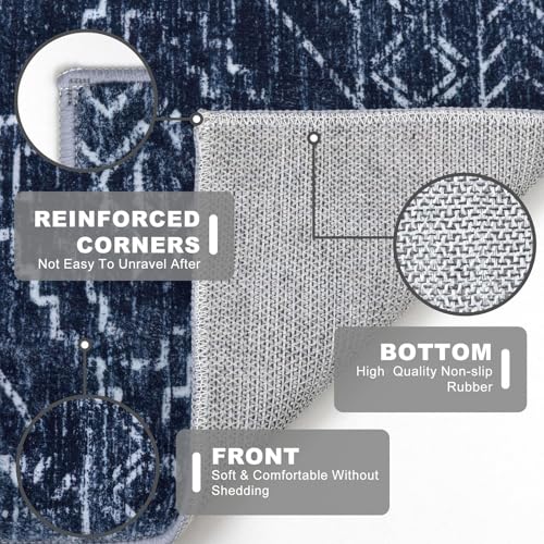 KILOCOCO Washable Runner Rug 2x10 Non Slip Runners for Hallway, Dark Blue - color: Dark Blue, size: 2' x 10' (Runner)