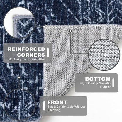 KILOCOCO Washable Runner Rug 2x5 ft Non Slip Hallway Runners, Dark Blue - color: Dark Blue, size: 2' x 5' (Runner)