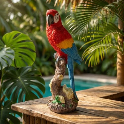 Resin Parrot Statue Fake Bird Tropical Decor Macaw Figurine - style: Black mouth