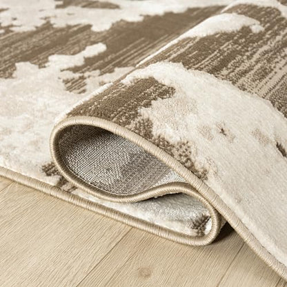 Abani Terra Area Rug for Living Room, Bedroom - Abstract Pattern - Brown Cream - 4' x 6' - Durable & Easy to Clean - color: Cream, size: 4' x 6' (Rectangular)