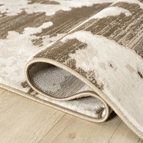 Abani Terra Area Rug for Living Room, Bedroom - Abstract Pattern - Brown Cream - 6' x 9' - Durable & Easy to Clean - color: Cream, size: 6' x 9' (Rectangular)