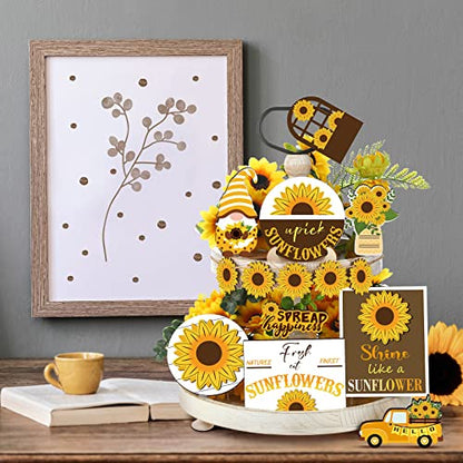 12 Pcs Sunflower Tiered Tray Decor Set Summer Rustic - style: Sunflower