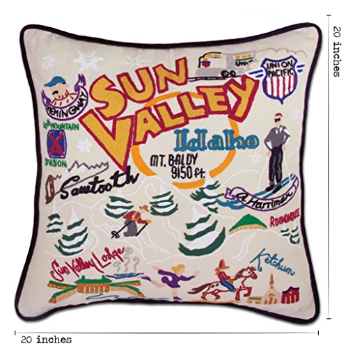 Catstudio Ski Sun Valley Hand Embroidered Pillow, Decorative Throw Pillow - color: Ski Sun Valley