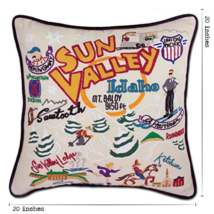 Catstudio Ski Sun Valley Hand Embroidered Pillow, Decorative Throw Pillow - color: Ski Sun Valley