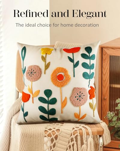 Embroidered Throw Pillow Cover, 18x18 Inch, Botanical - color: Plants, size: 18" x 18" (Pack of 1)