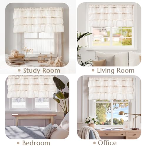 jinchan Ruffled Valance Curtain Shabbychic Farmhouse 18 Inch 1 Panel Beige - color: *Breeze Beige