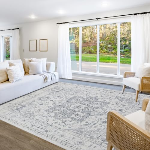 Washable Rugs 5x7 Area Rugs for Living Room,Bedroom,Dining Room,Playroom - color: Grey/Cream/White/Light Blue, size: 5' x 7' (Rectangular)