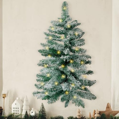 Blosssound 2 Feet Wall Christmas Tree Snow Flocked with Warm White Lights
