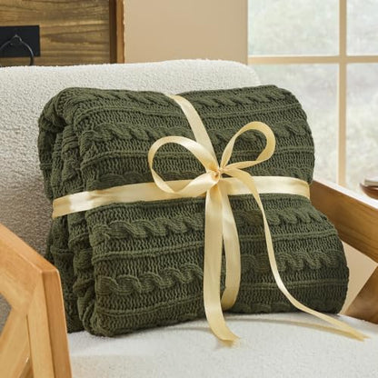 Dark Khaki Cable Knit Throw Blanket,Extra Thick Cozy Sofa Blanket 50x60 - color: Olive Green, size: 50"x60"