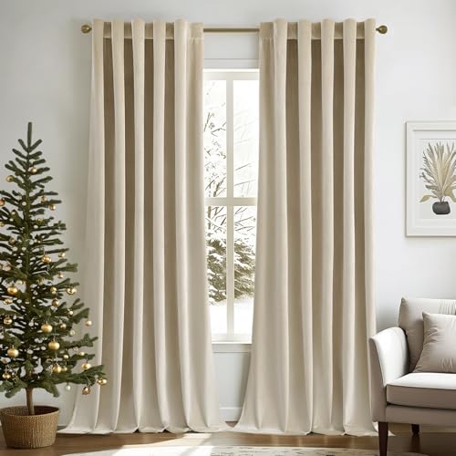 MIULEE Velvet Curtains 52x84 inches 2 Panels Beige Blackout Curtains - color: Beige, size: 52"W x 84"L (Pack of 2)
