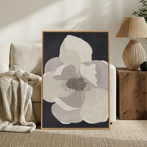 Large Framed Neutral Black and White Floral Wall Art, 1 Piece 24x36 In - color: Black White Flower