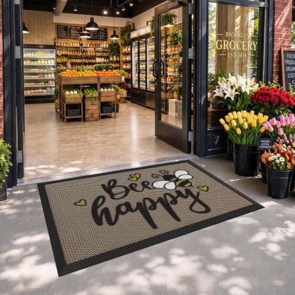 LUMI Outside Welcome Door Mat 36x59, Non-Slip Durable Rubber Easy Clean - color: Bee Happy, size: 36"x59"