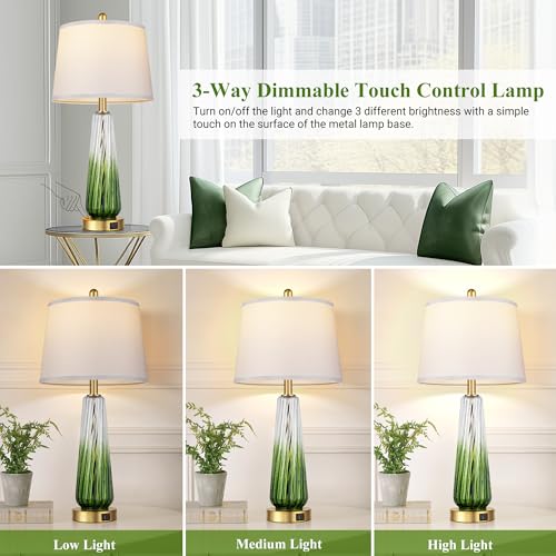 Modern Glass Table Lamps Set of 2, 27.5" Bedside Lamp for Bedroom, Green - color: Green