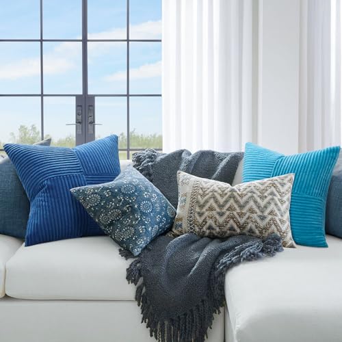 Topfinel Light Blue Decorative Throw Pillow Covers,20x20 Pillow Covers Set of 4 with Striped Corduroy,Boho Soft Accent Cushion Covers for Couch,Bed,Living Room Home Decor - color: Light Blue, size: 20" x 20" (Pack of 4)