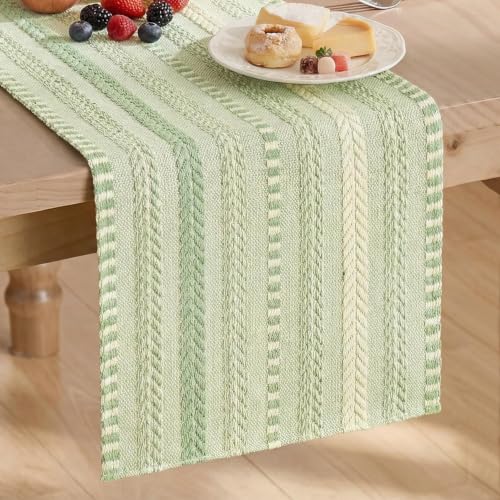 Artoid Mode Sage Green Farmhouse Stripe Braided Table Runner 12x72 Inch - color: Sage Green, size: 12" x 72", Table Runner