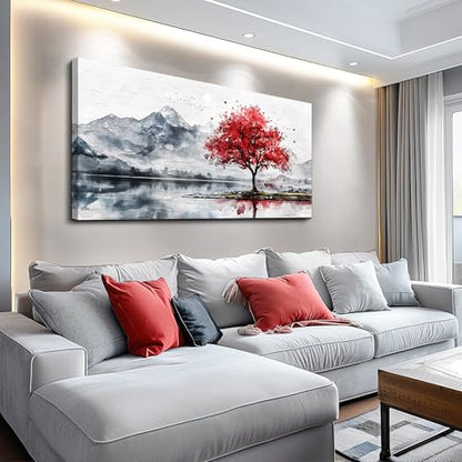 MHARTK66 Large Red Tree Mountain Canvas Wall Art for Living Room,24x48 Inch - color: Red Tree, size: 48"L x 24"W