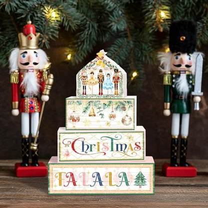 Britimes Tiered Tray Decor Set, 4 Pack, Wooden Table Sign, Nutcracker - style: Christmas Nutcracker