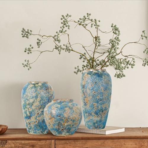 Rustic Ceramic Flower Vase, 8.3in Small Chinese Style Vase,Blue - color: Blue a