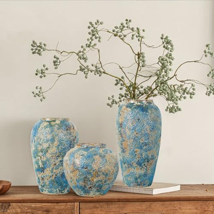 Rustic Ceramic Flower Vase, 8.3in Small Chinese Style Vase,Blue - color: Blue a