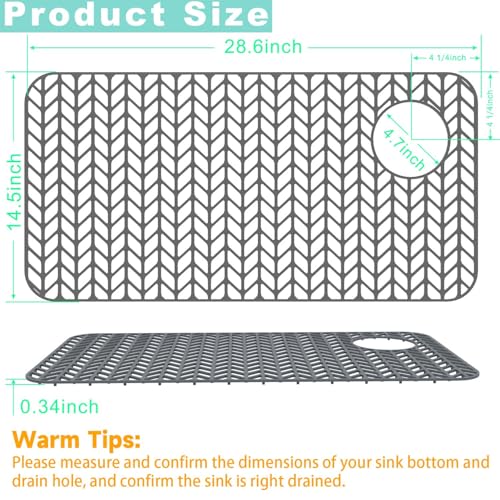 AWOKE Sink Protectors for Kitchen Sink,Kitchen Sink Protector Mat - 28.6" x 14.5" Heat-Resistant Silicone Folding Non-Slip Mat for Stainless Steel Sink with Right Drain (Grey) - size: 28.6 x 14.5 inches