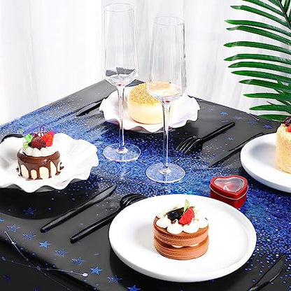 Tudomro 3 Pcs Plastic Happy Birthday Party Tablecloths,Black Blue - color: Black Blue