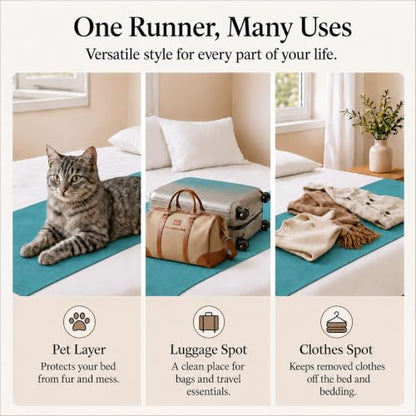 Solid Bed Runner Set,2 Pillow Covers,Teal,70.9x19.7in - color: Teal, size: Twin/Twin XL