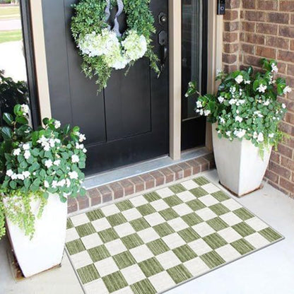 Front Door Mat Outside Entrance 2x3 Green White Checkered Rug - color: Checkered - Green / White, size: 2' x 3' (Rectangular)