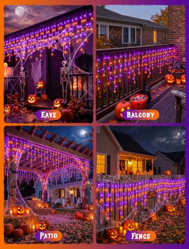 Halloween Icicle Lights Outdoor,300 LED Purple and Orange Lights - color: Orange Purple