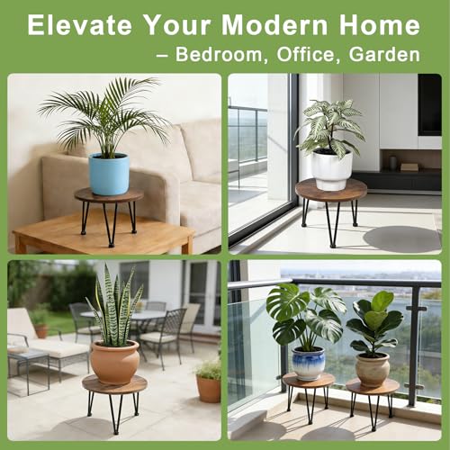 Vigordream Metal Plant Stand Indoor, Heavy Duty Wood Single Planter Holder - size: Medium