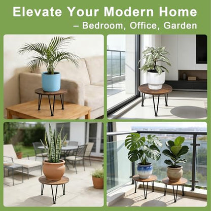 Vigordream Metal Plant Stand Indoor, Heavy Duty Wood Single Planter Holder - size: Medium