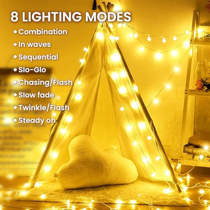 Dailyart Globe String Lights, 100Led 59FT Waterproof Fairy Lights Plug in 8 Modes with Remote Control, Brightness Adjustable &Timing String Lights Indoor Outdoor, Fairy Lights for Bedroom, Warm White - size: 59FT