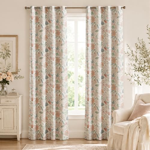 jinchan Pink Blackout Curtains Floral Drapes Farmhouse 84 Inch 2 Panels - color: Floral Pink on Cream, size: 52"W x 84"L (Pack of 2)