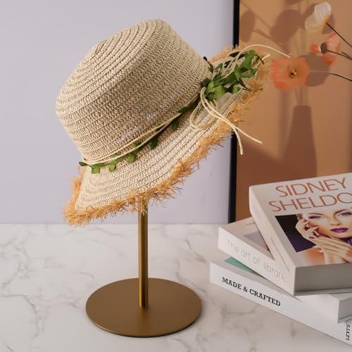 Hat Display Stand 2PCS Stainless Steel Brushed Nickel Titanium Hat Stand Metal Golden Adjustable Height Cap Rack Showcase Fingerprint Resistant for Home Boutique Retail Store - color: Gold