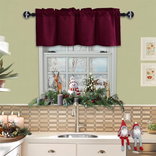 JIUZHEN Burgundy Valance Curtains for Window 1 Panel, 42 x 18 Inches - color: Burgundy, size: 42"W x 18"L (Pack of 1)