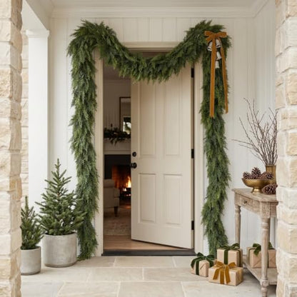 16Ft Christmas Garland,Real Touch Cedar Garland,Realistic Faux Pine Garland - size: 16FT