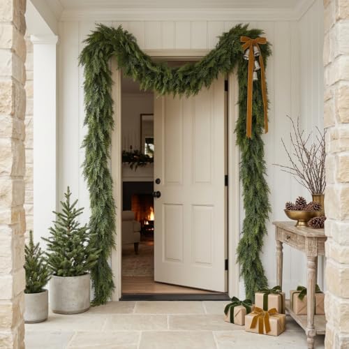 16Ft Christmas Garland,Real Touch Cedar Garland,Realistic Faux Pine Garland - size: 16FT