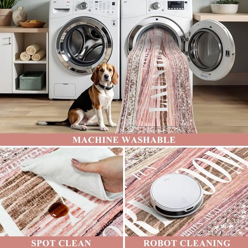 TOPRUUG Pink Laundry Room Rug Runner 20"X47" Washable Laundry Mat - color: Blush Pink, size: 1'8" x 4' (Rectangular)