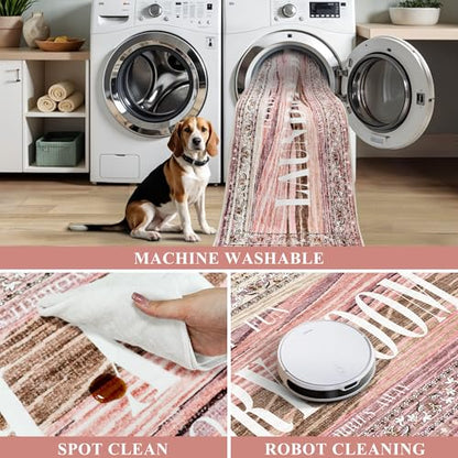 TOPRUUG Pink Laundry Room Rug Runner 20"X47" Washable Laundry Mat - color: Blush Pink, size: 1'8" x 4' (Rectangular)