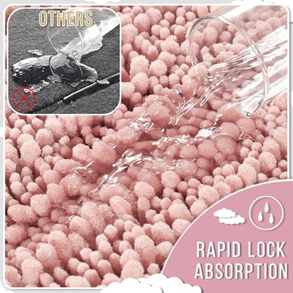 Yimobra Pink Bathroom Rugs Sets 2 Piece, Super Absorbent Bath Mat Set - color: Pink, size: 24''x17''+24''x20''U-Shaped