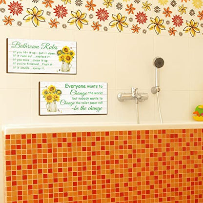 Jetec 2 Pcs Farmhouse Bathroom Decor Sunflower Bathroom Wall Decor - style: Sunflower Style