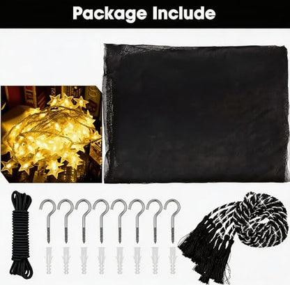 Black Mosquito Net Bed Canopy Curtains with 66ft LED Star String Lights - color: Black+lights
