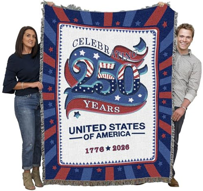Pure Country Weavers America Celebrating 250 Blanket - Gift America 250th Anniversary Tapestry Throw Woven from Cotton - Made in The USA (72x54) - color: America Celebrating 250, size: 72x54