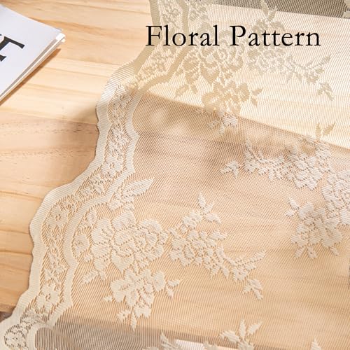 MEETSKY Lace Sheer Curtains 96 Inch Length Cream Floral Sheer Curtain - color: Light Yellow, size: 50"W x 96"L (Pack of 2)