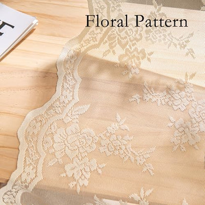 MEETSKY Lace Sheer Curtains 96 Inch Length Cream Floral Sheer Curtain - color: Light Yellow, size: 50"W x 96"L (Pack of 2)