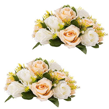 Flower Centerpieces Wedding Tables: Champagne & White, 2 Packs - color: Peachy Champagne & White