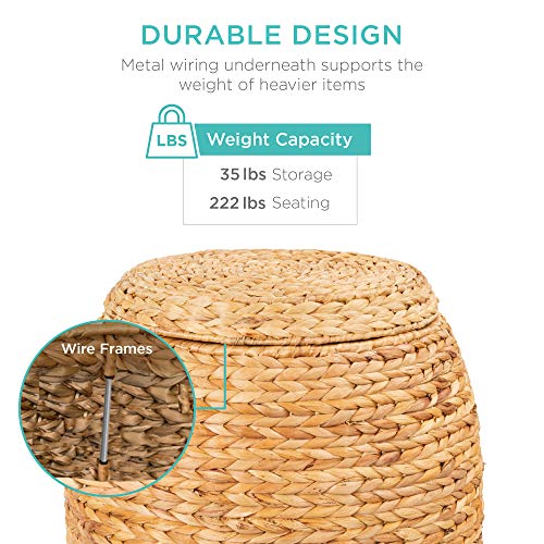 Best Choice Products Vintage Multipurpose Hyacinth Storage Basket, Plant Décor, Handwoven Organizer Tote for Bedroom, Living Room, Bathroom, w/Lid - Natural - color: Natural