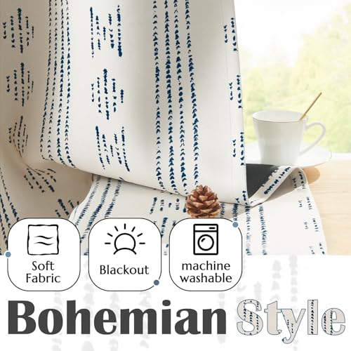 jinchan Striped Window Valance 16 Inch Modern Boho 1 Panel Blue on Beige - color: Boho| Blue on Beige, size: 52"W x 16"L (Pack of 1)