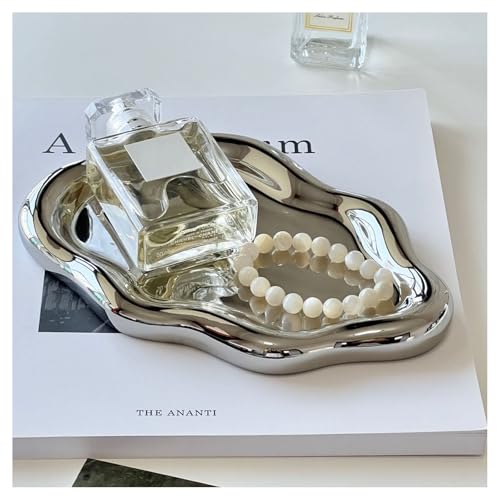 Jewelry Tray for Women, Cloud Shape Ceramic Trinket Dish, Jewelry Organizer Storage Holder for Ring Earring Bracelet Necklace, Make Up Organizer (White) (Silver) - color: Silver