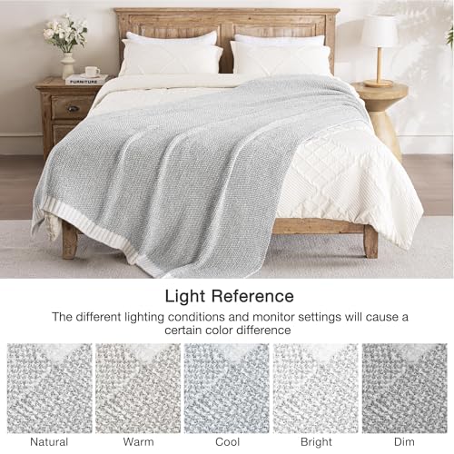 Exclusivo Mezcla Checkered Knit Blanket Twin Size for Bed, Heather Grey - color: Heather Grey, size: Twin (60"x80")
